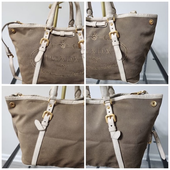 Authentic Prada Canapa Logo Jacquard Tote Beige/Brown - Picture 15 of 16